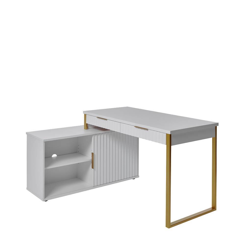 Designschreibtisch Bryan in Goldfarben und Weiß