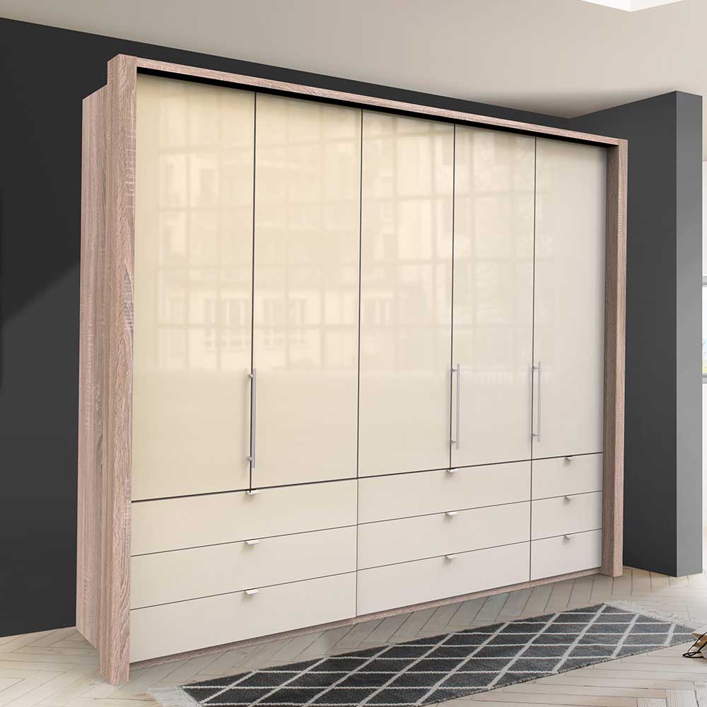 XL Kleiderschrank Codumenta in Cremefarben und Eiche Sägerau 3 türig