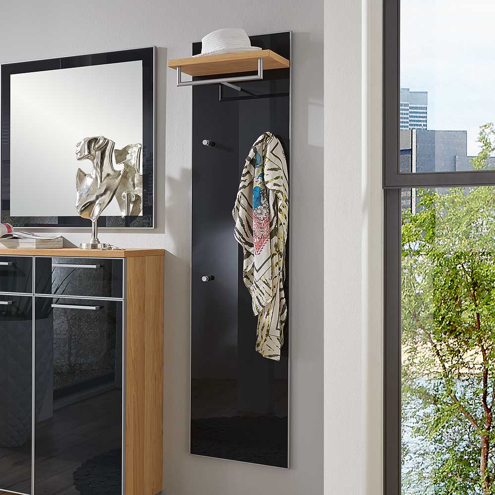 Flurgarderobe Curomma in Anthrazit Glas mit Eiche Bianco furniert