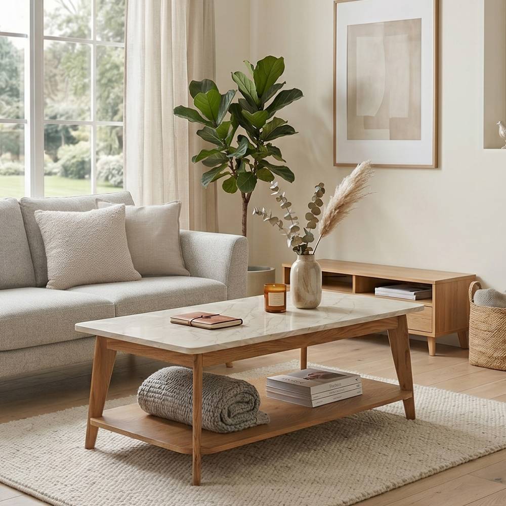 Sofatisch Mocino in Marmor Optik und Eichefarben