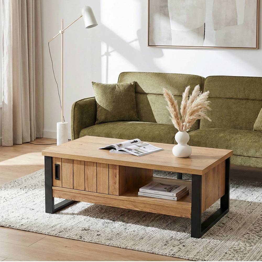 Couchtisch Precio in Holzoptik foliert mit Bügelgestell