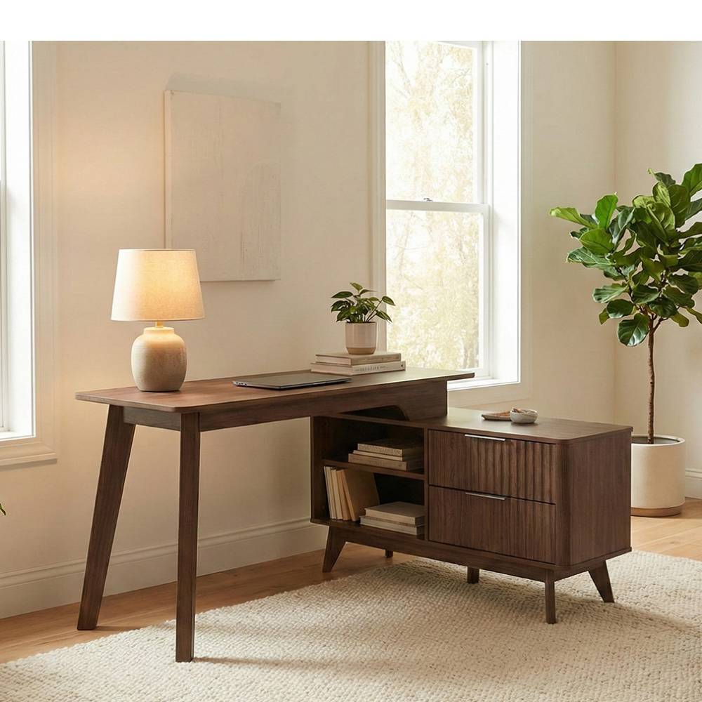 Designschreibtisch Alcarisa im Retrostil mit zwei Schubladen