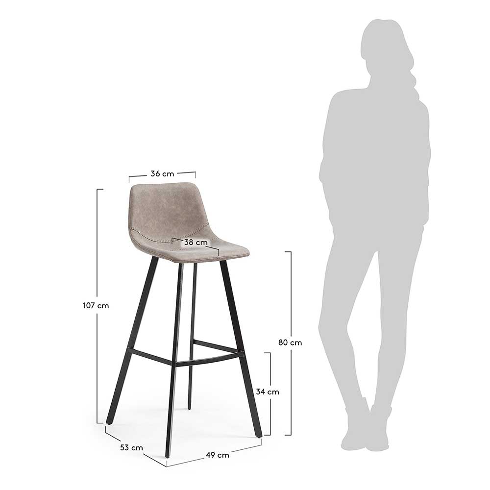 Barstühle Leonal in Taupe Kunstleder mit 80 cm Sitzhöhe (2er Set)