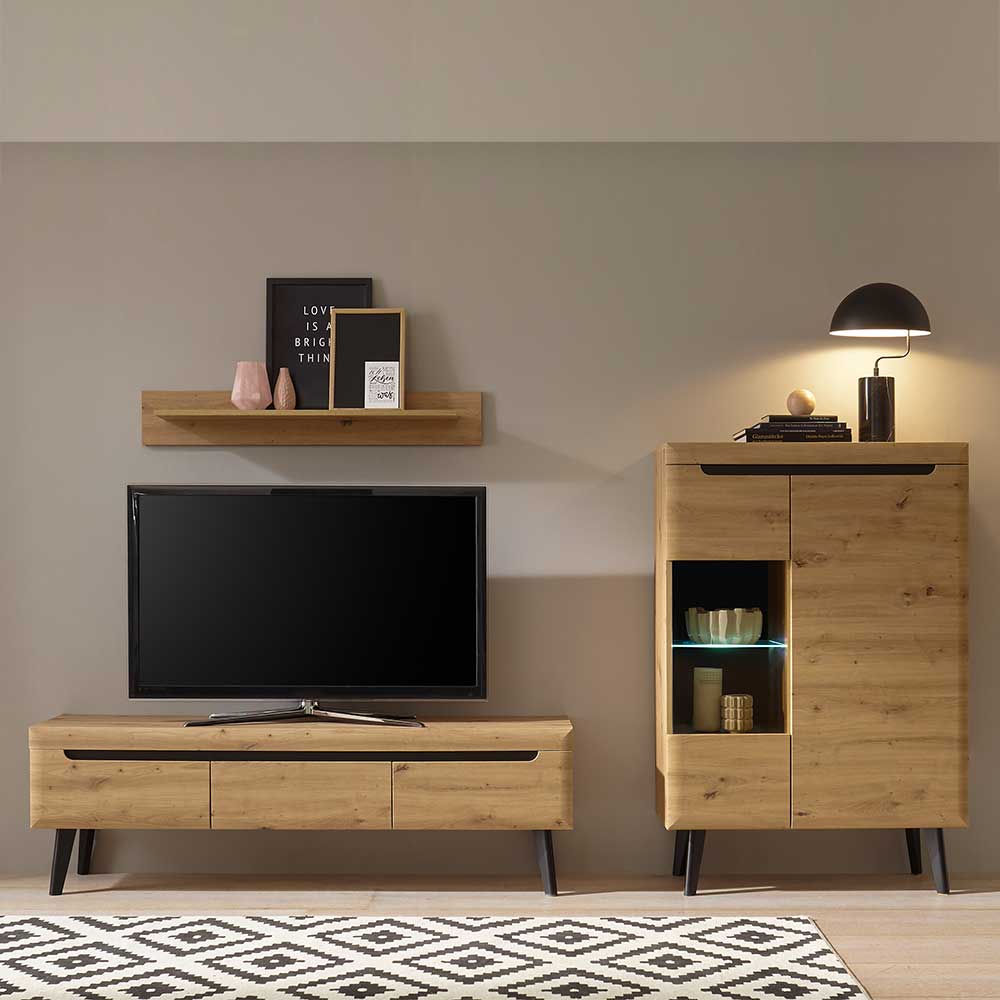 Wohnzimmermöbel Tomya im Skandi Design in Wildeichefarben (dreiteilig)