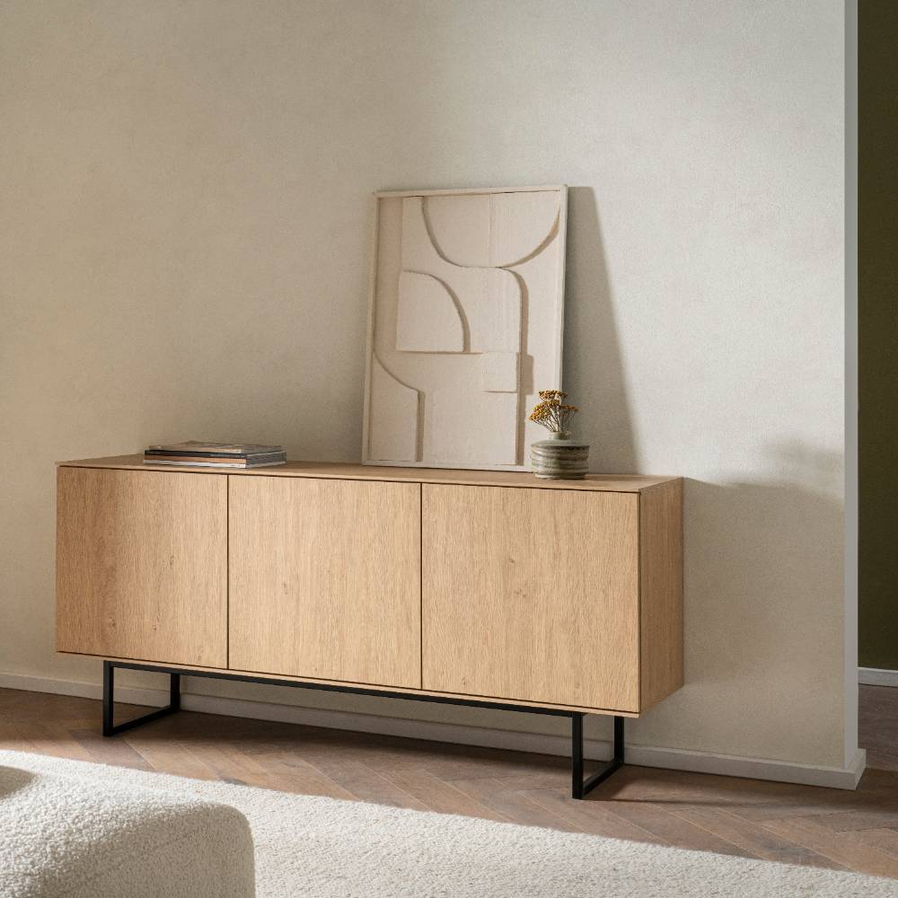 Wohnwand modern Carno in Eiche Stone Holzoptik 200 cm hoch (dreiteilig)