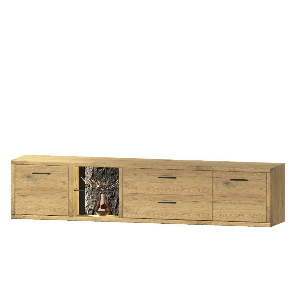 Wohnzimmerschrankwand Ostoro in Wildeiche Bianco aus Massivholz (dreiteilig)