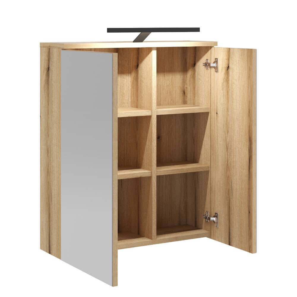 Lichtspiegelschrank Pattinos in Wildeichefarben 60 cm breit