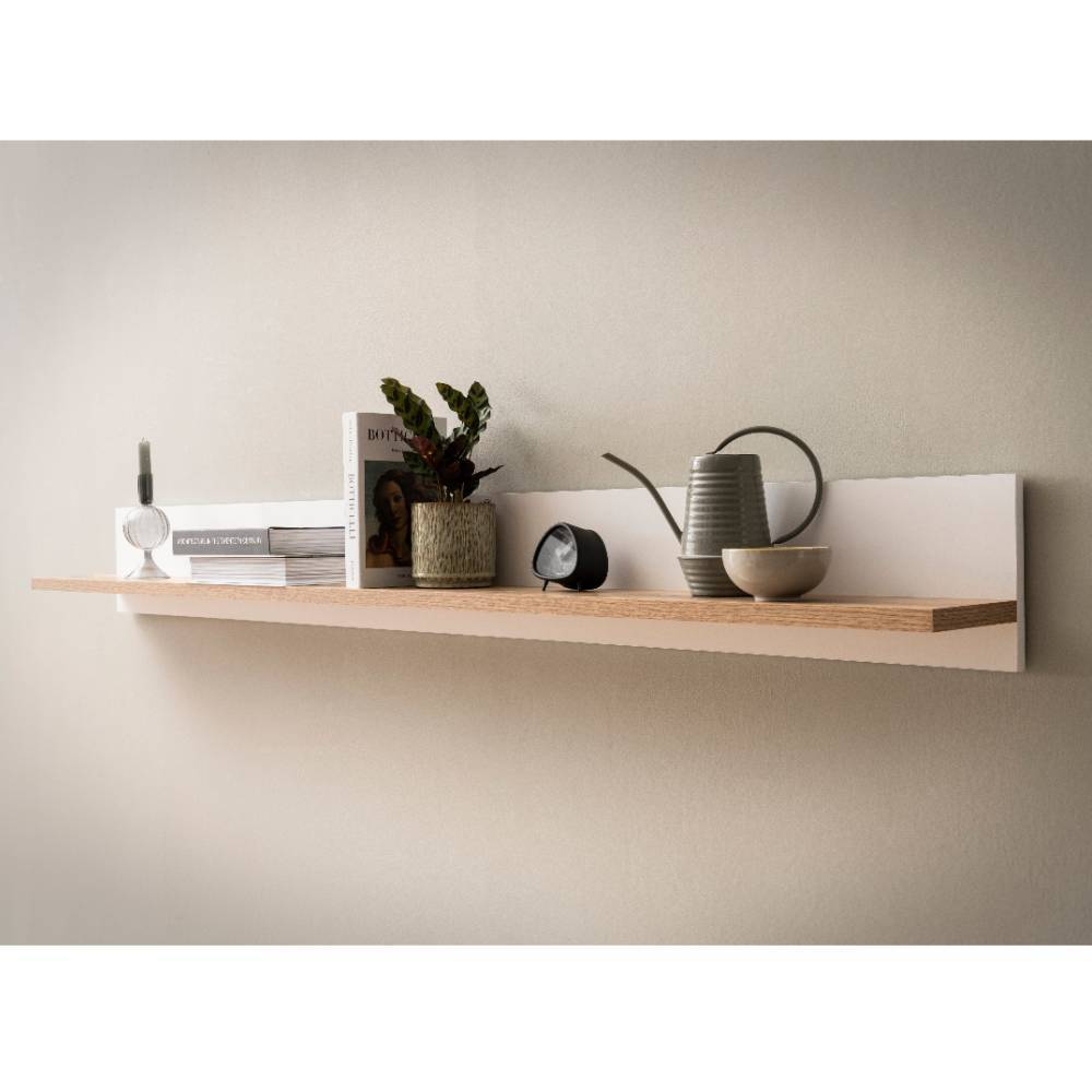 Wohnzimmer Anbauwand Vrenessa in Weiß matt und Eichefarben (dreiteilig)