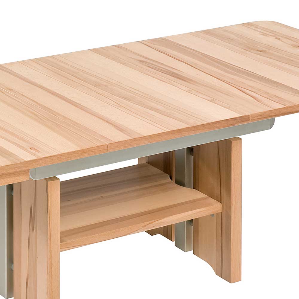 Höhenverstellbarer Wohnzimmer Tisch Palm in Kernbuchefarben mit Kulissenauszug