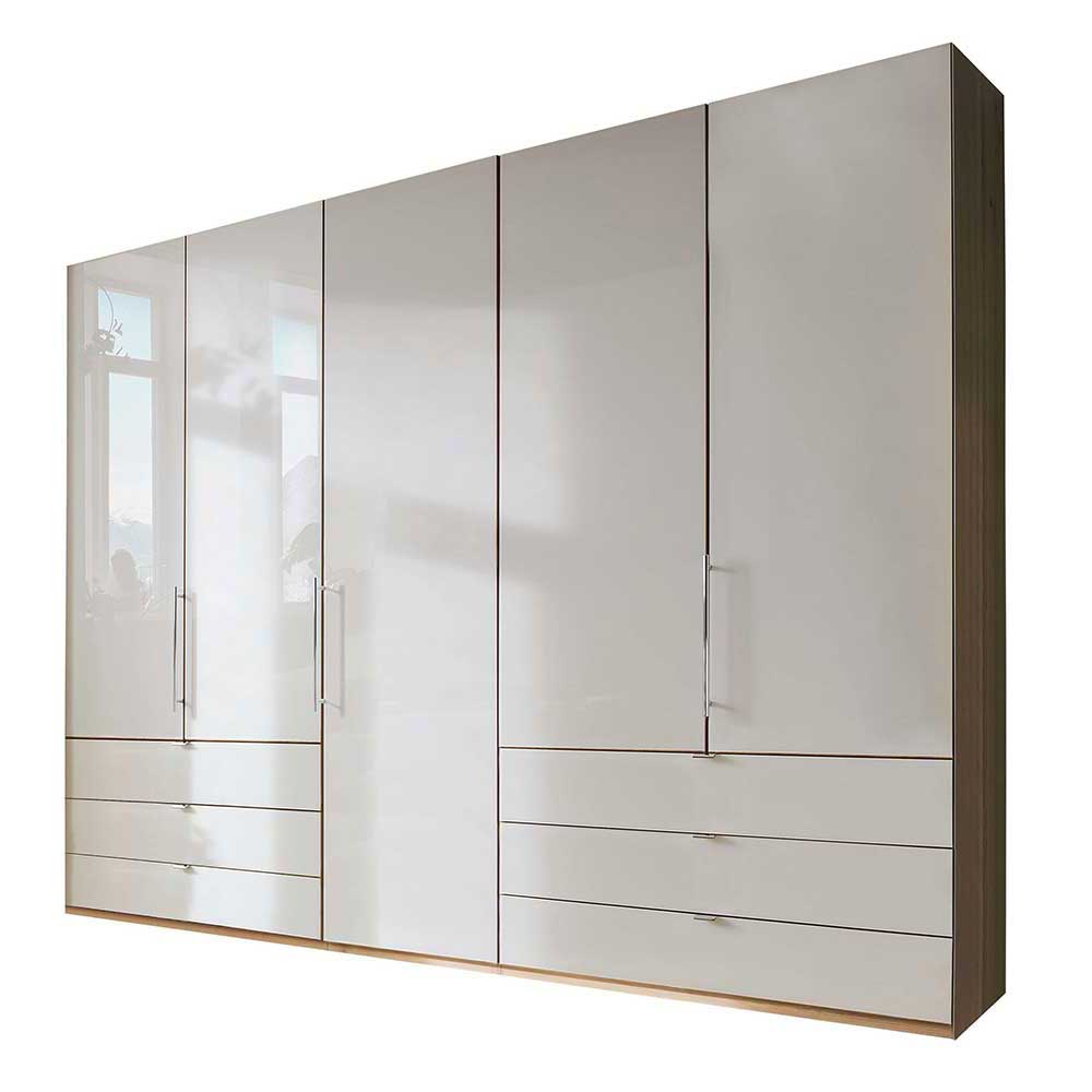 Kleiderschrank Cnutria in Beige und Eiche Bianco mit Falttüren