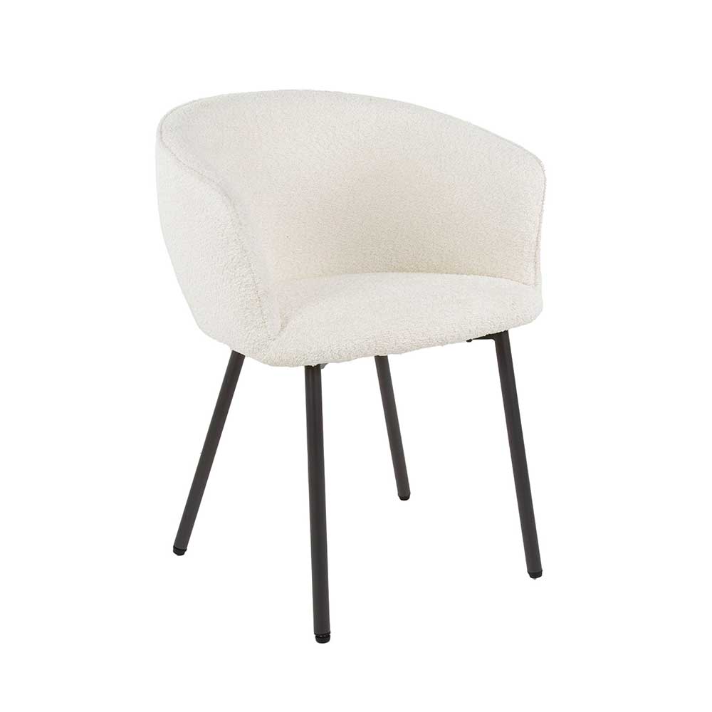 Esstisch Stühle mit Armlehnen Sovi aus Boucle Stoff und Metall (2er Set)