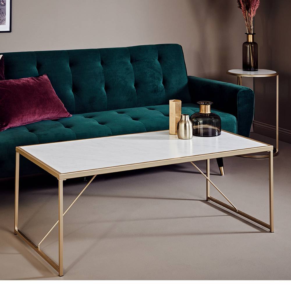 Couchtisch Taifun in Goldfarben und Marmor Optik