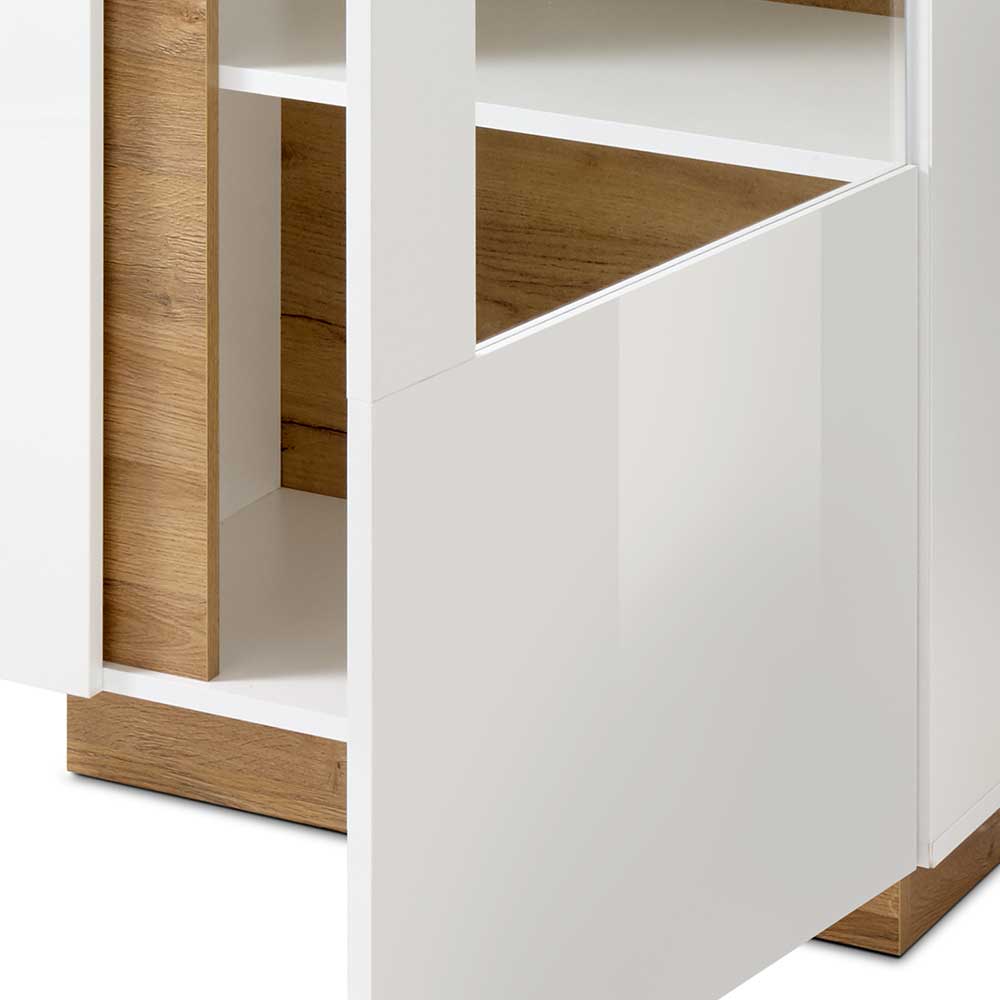 Vitrine Franvos im Skandi Design in Weiß und Wildeiche Optik