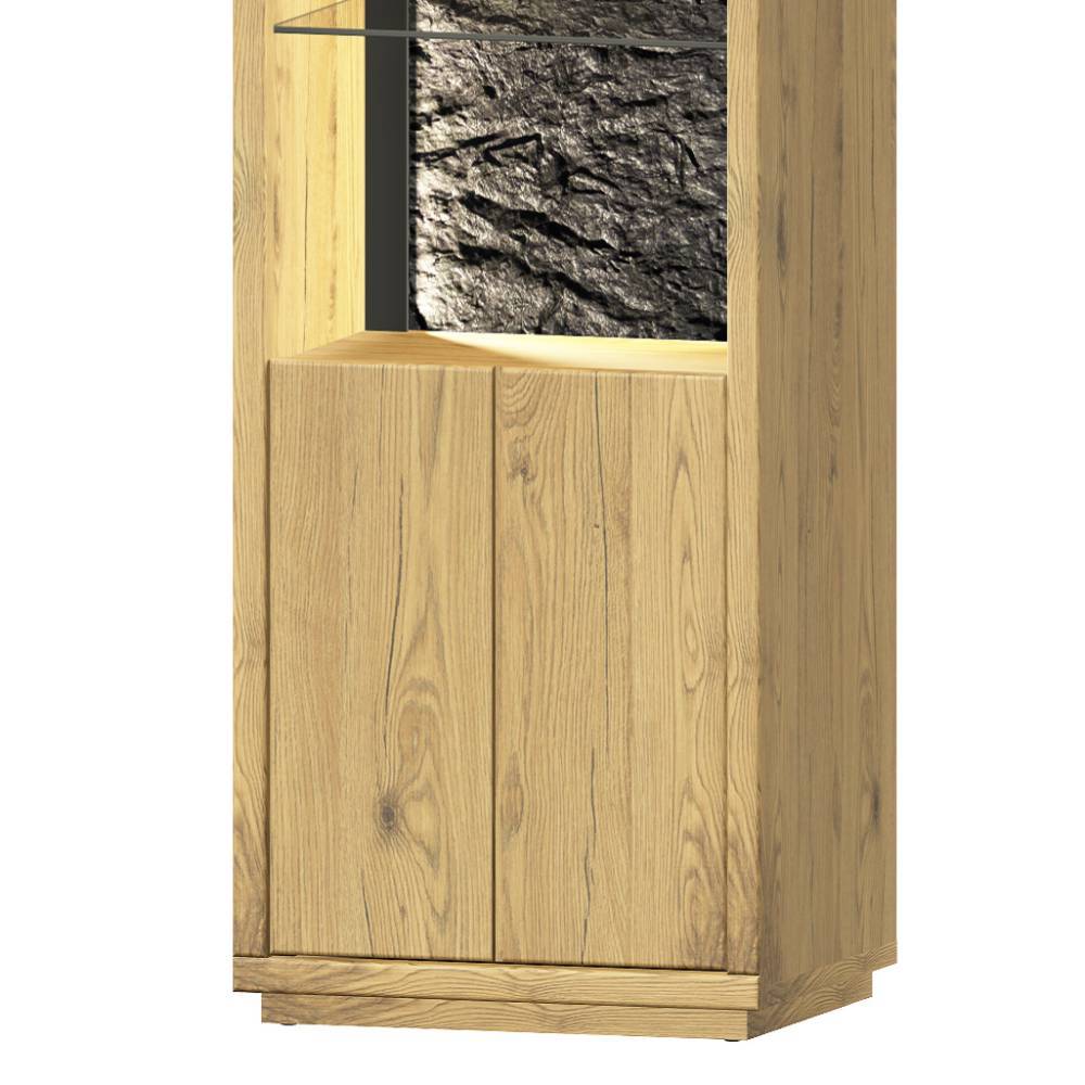 Wohnwand Massivholz Ostoro in Wildeiche Bianco 225 cm hoch (dreiteilig)
