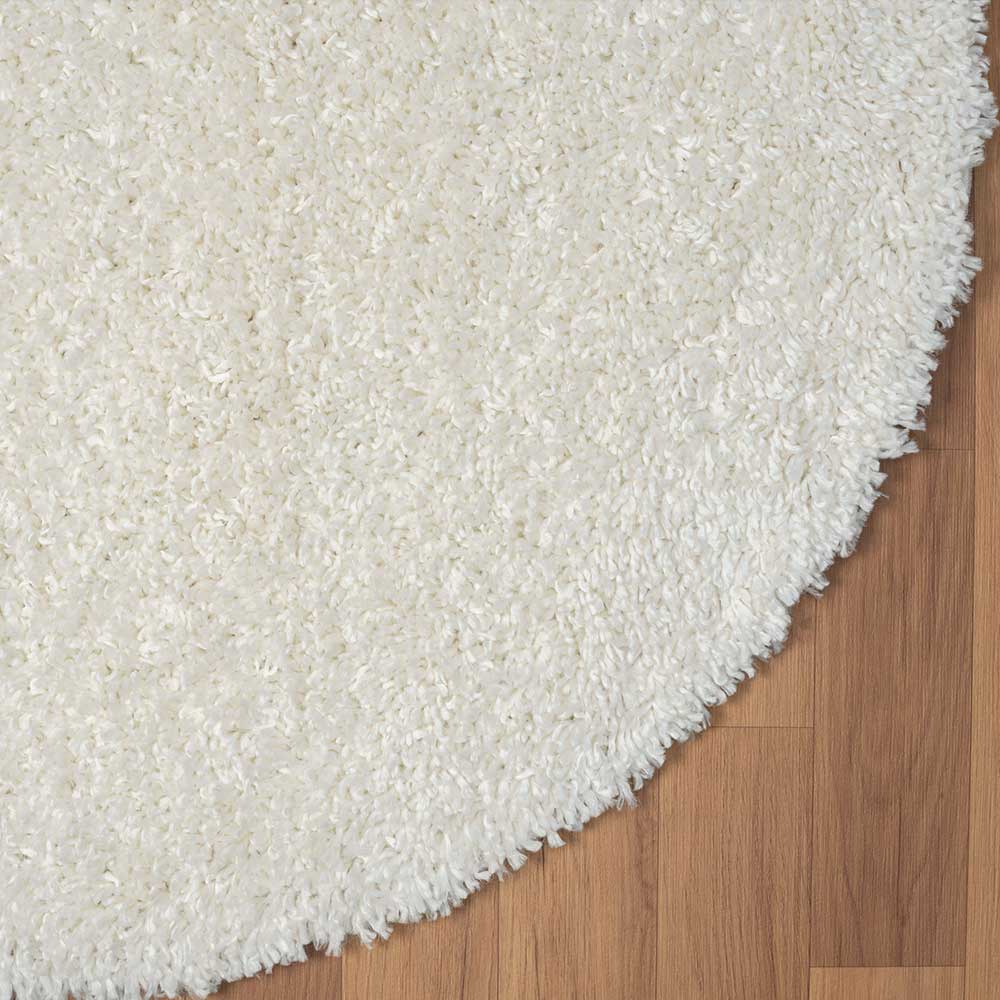 Weißer Shaggy Teppich Exmonda 150 cm Durchmesser rund