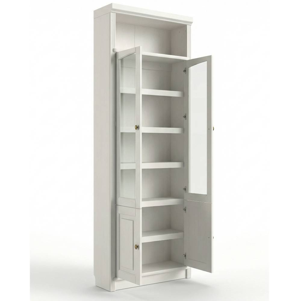 Bücher Vitrine Phil in Cremeweiß aus Kiefer Massivholz