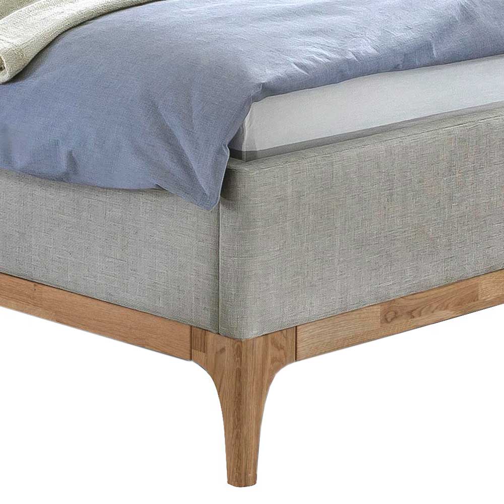 Polster Bett 140x200 cm Ruberta in Grau und Eiche Bianco mit Steppungen