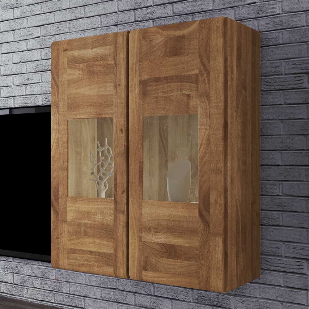 Wohnzimmer Wandvitrine Sascora aus Wildeiche Massivholz 80 cm breit