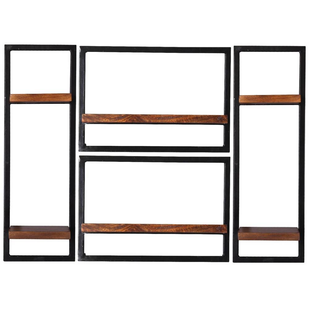 Regal massiv Espanola aus Mangobaum Massivholz und Metall (vierteilig)