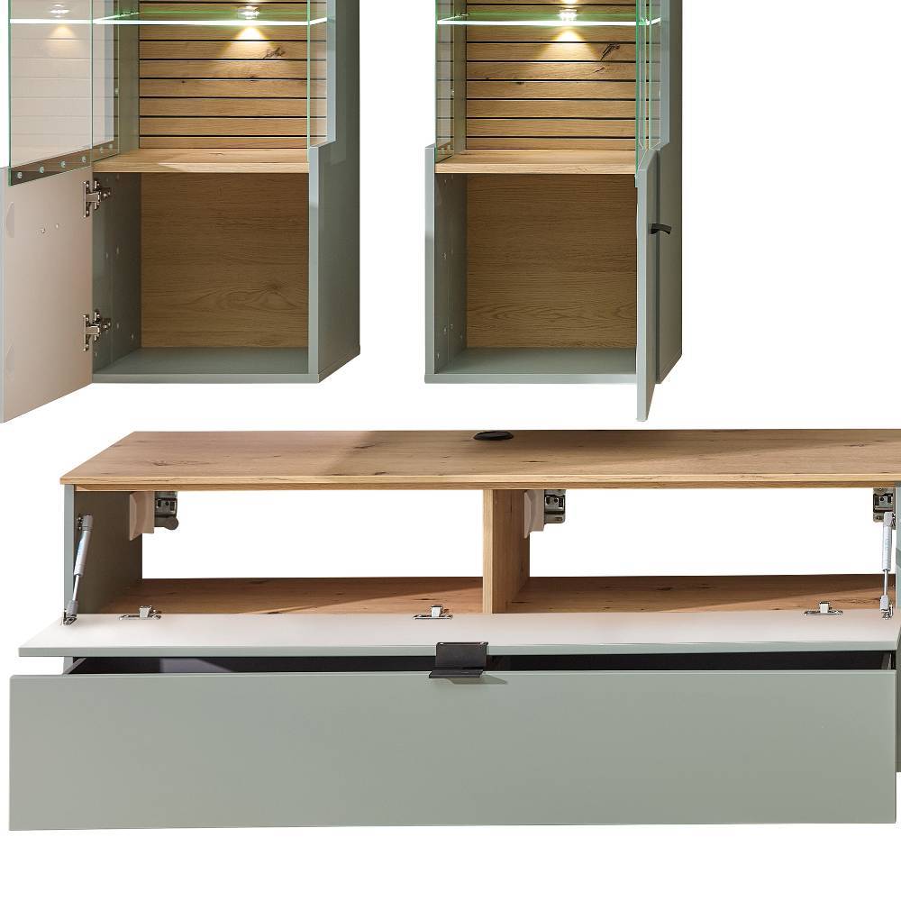 Wohnwand modern Ilitalcon in Graugrün 340 cm breit (siebenteilig)