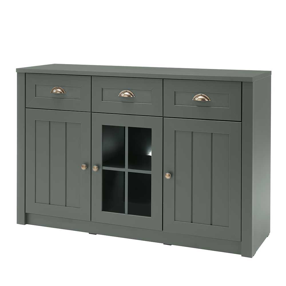 Wohnzimmerwand Clujia in Dunkelgrün mit Sideboard (vierteilig)