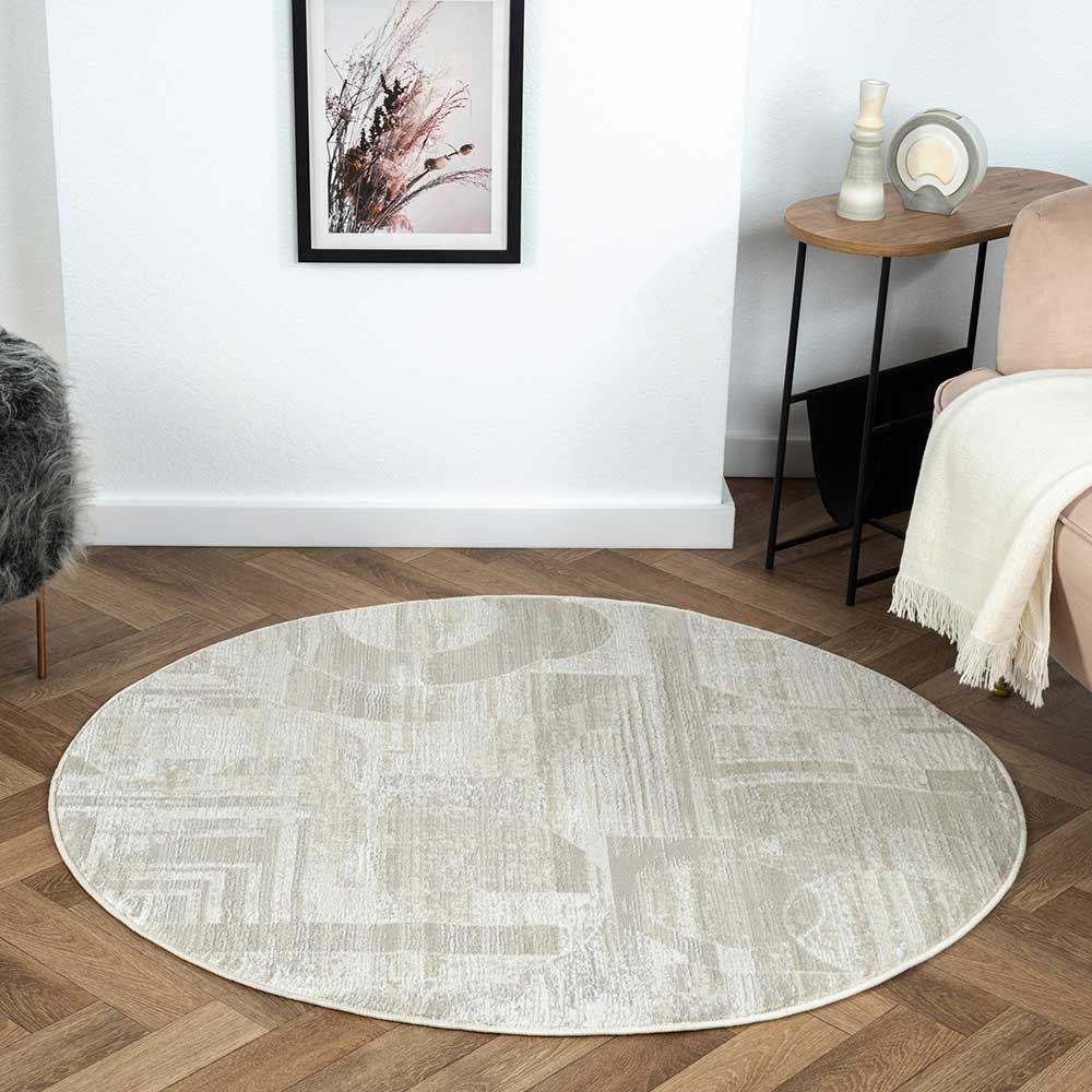 Runder Kurzflor Teppich Calcalero in Cremefarben und Beige