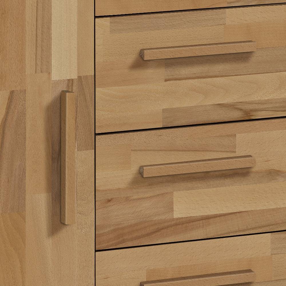 Flur Kommode Dymons in Kernbuchefarben & Weiß mit Holzgriffen