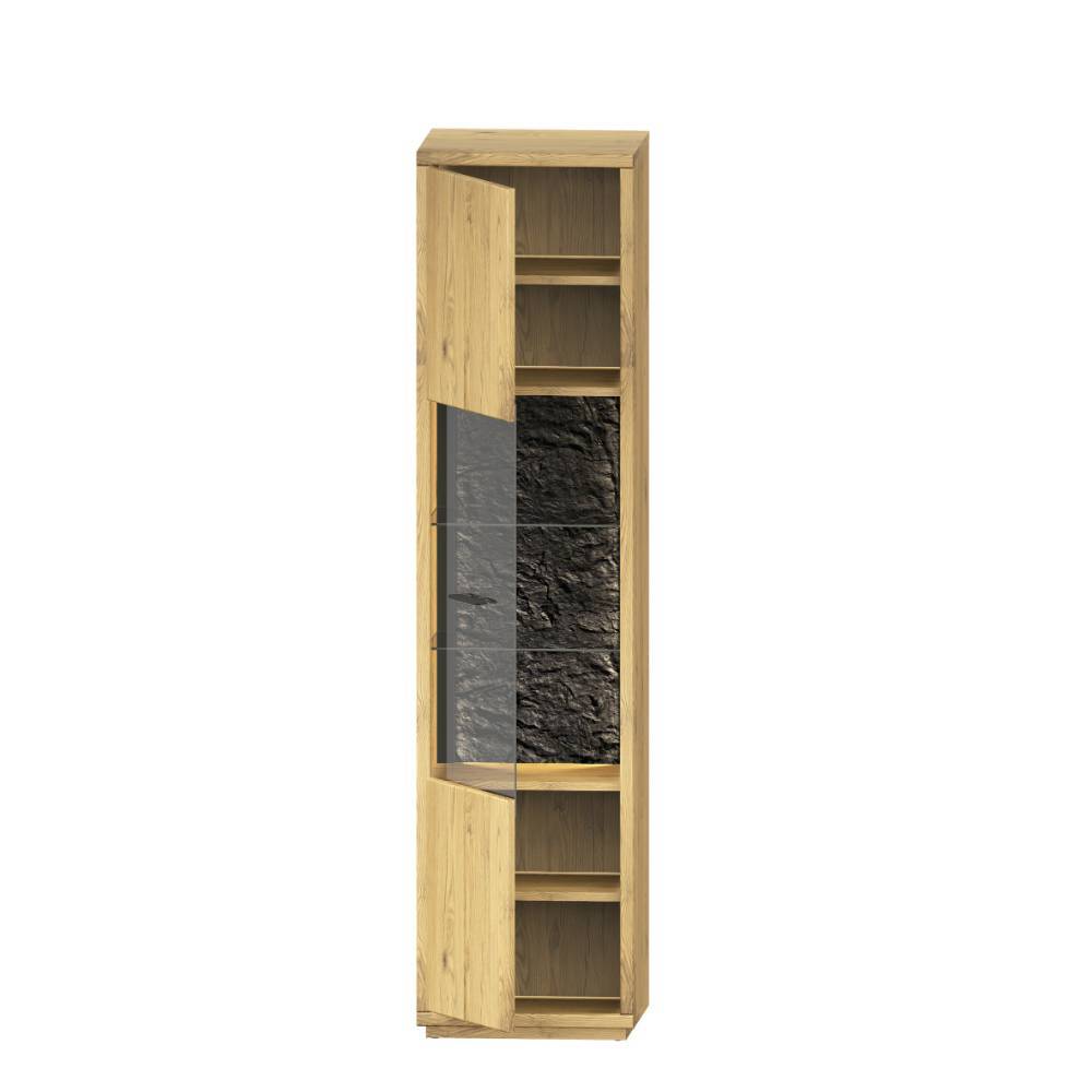 Wohnwand Echtholz Ostoro in Wildeiche Bianco 206 cm hoch (dreiteilig)