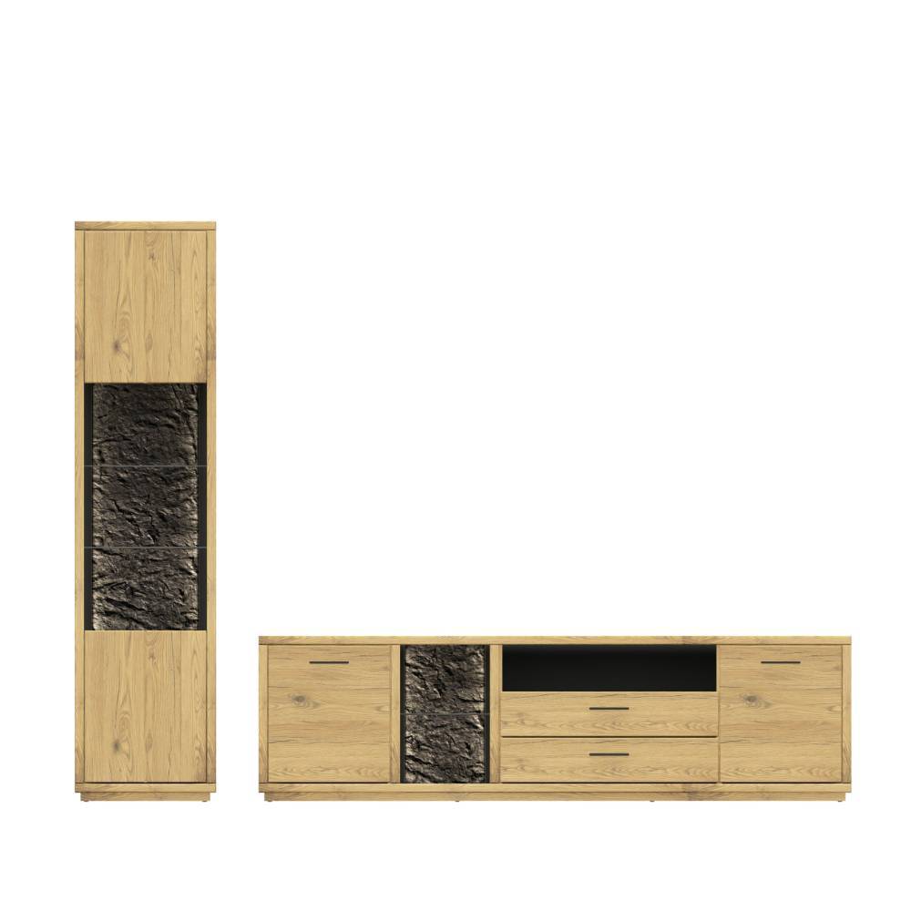 Wohnwand Ostoro 206 cm hoch in Wildeiche Bianco (zweiteilig)