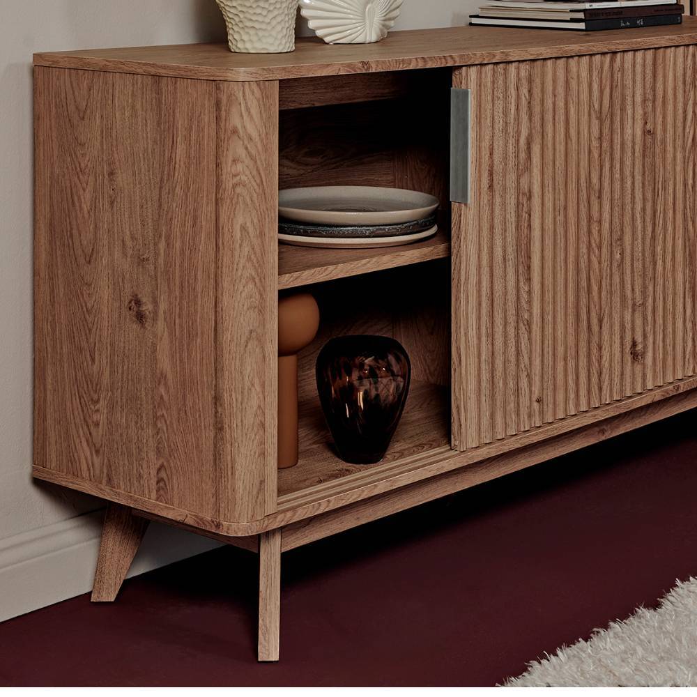 Retrostil Sidebord Timur mit Schiebetüren in Eichefarben