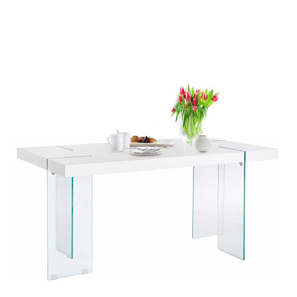 Esstisch Franzesca in Weiß Hochglanz aus Sicherheitsglas und MDF