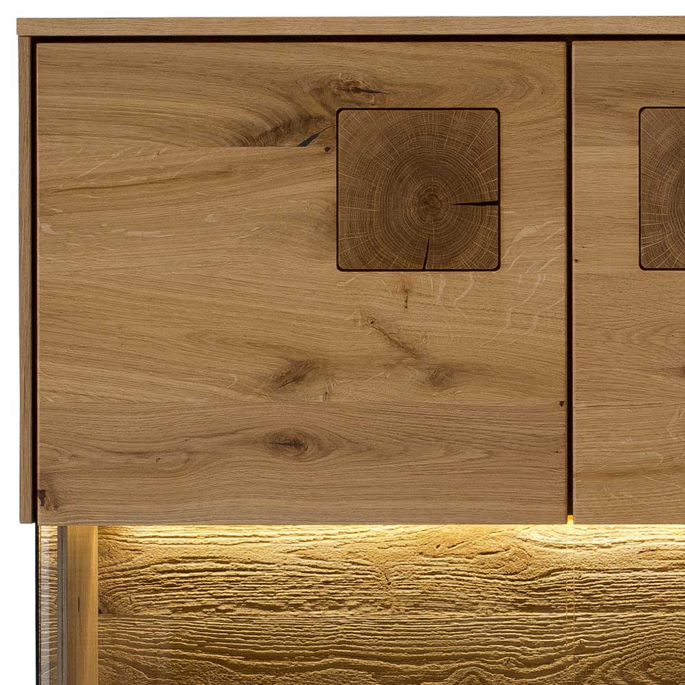Vitrinen Highboard Onitos aus Wildeiche Massivholz 145 cm hoch
