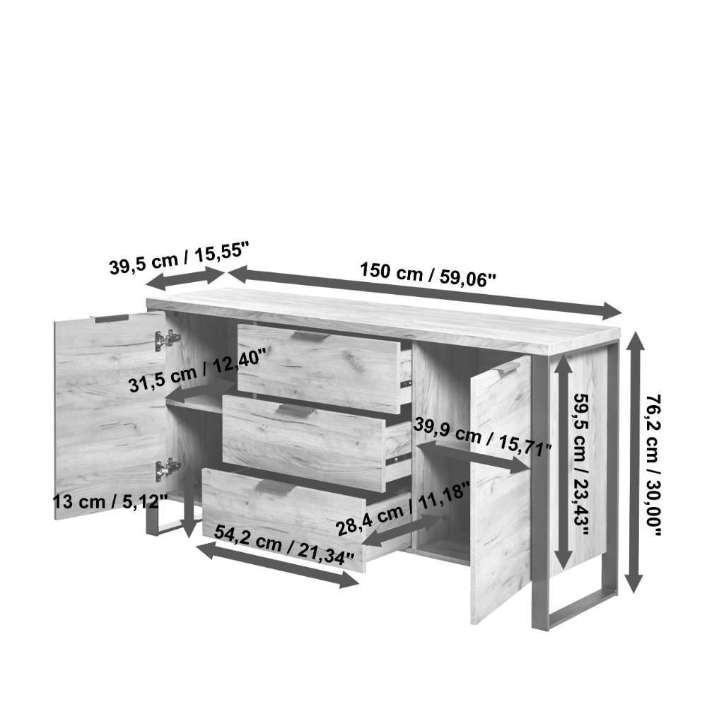 Esszimmer Kommode Princiva im Industry und Loft Stil mit Bügelgestell aus Metall