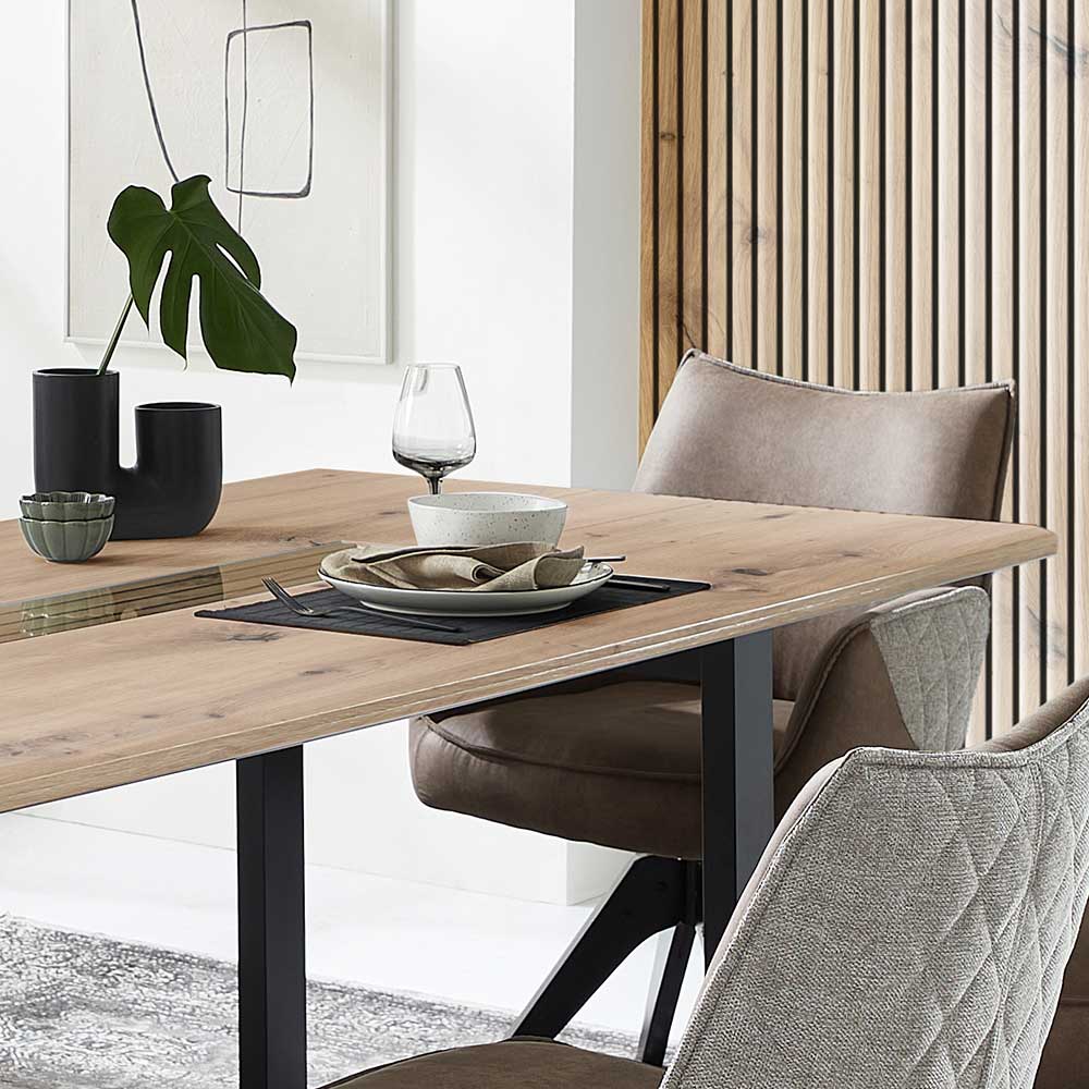 Esstisch mit 6 Stühlen Luzie in modernem Design - Stühle drehbar (siebenteilig)