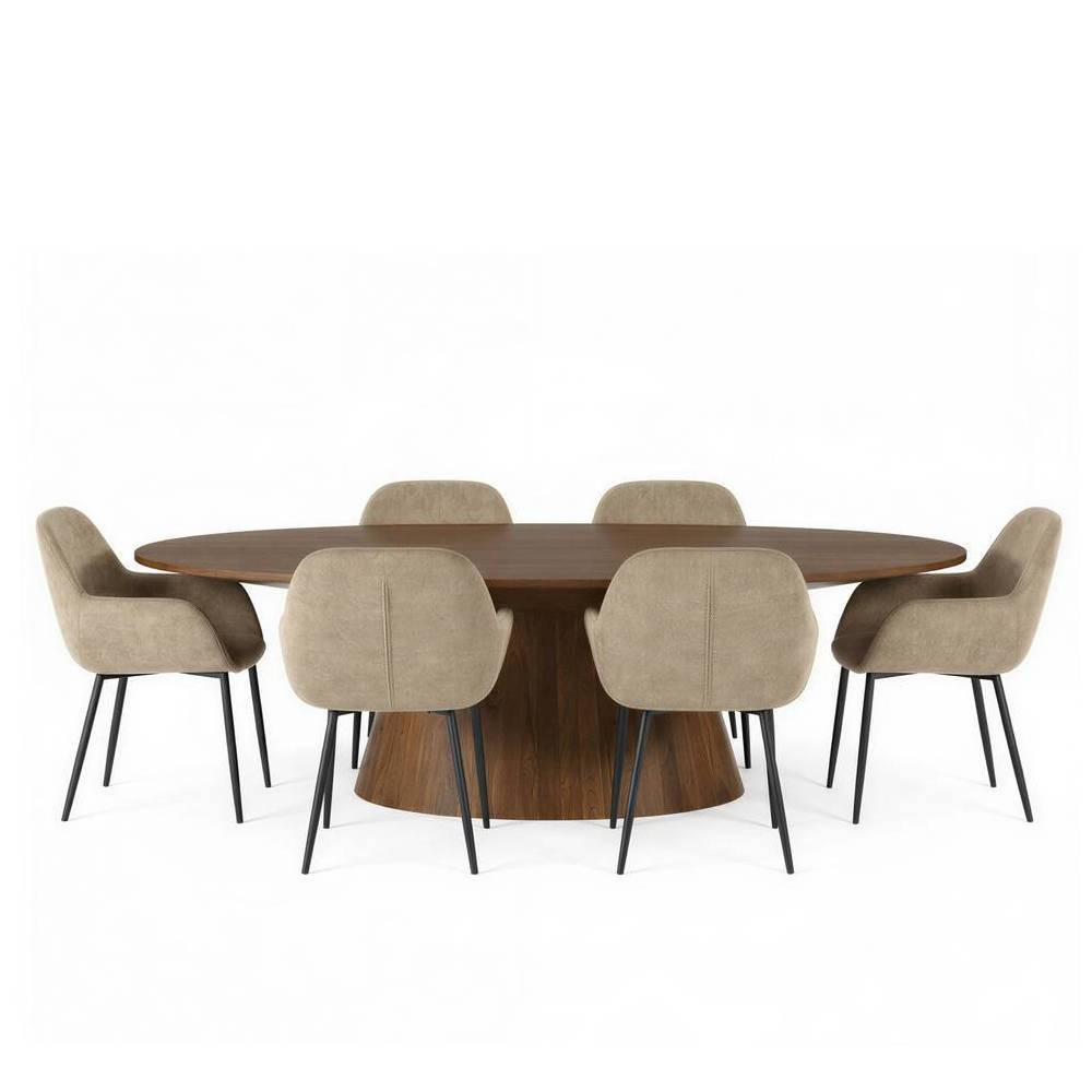 Esszimmer Sitzgruppe Bertylan aus Samt und Mangobaum Massivholz (siebenteilig)