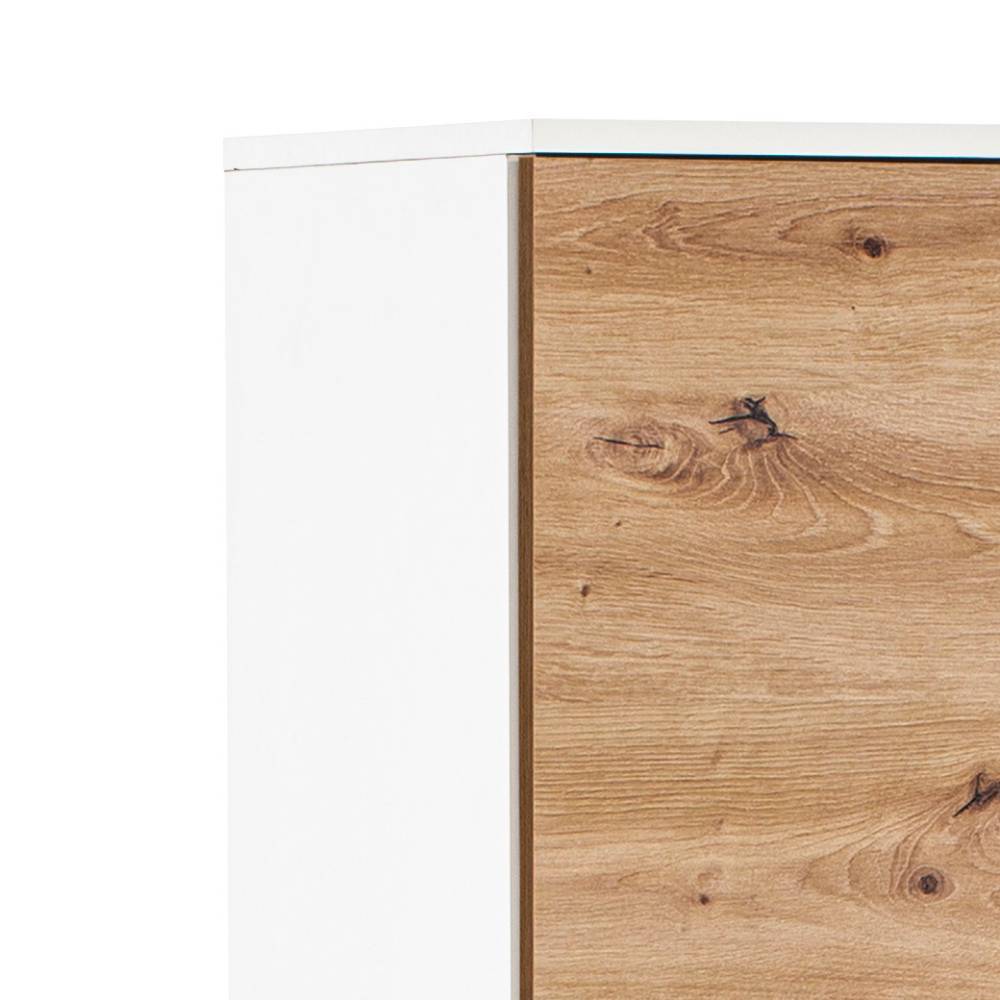 Badezimmer Hochschrank Cisanda in Wildeichefarben und Weiß matt