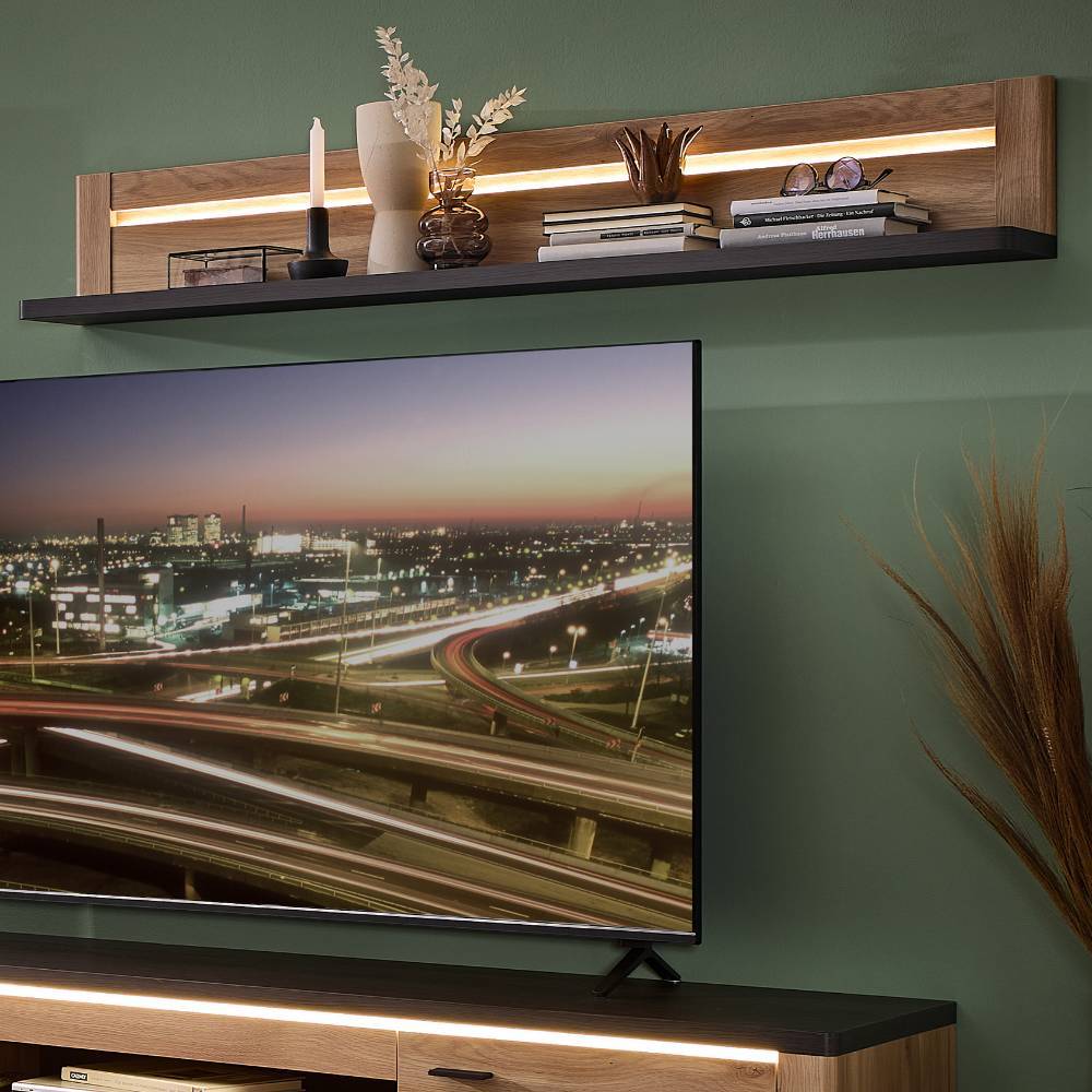 Wohnwand modern Helias mit LED Beleuchtung 202 cm hoch (dreiteilig)
