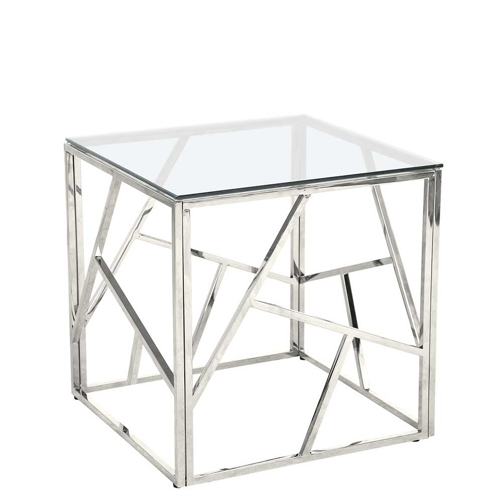 Beistelltisch Sofa Pashaly in Silberfarben aus Edelstahl und Glas