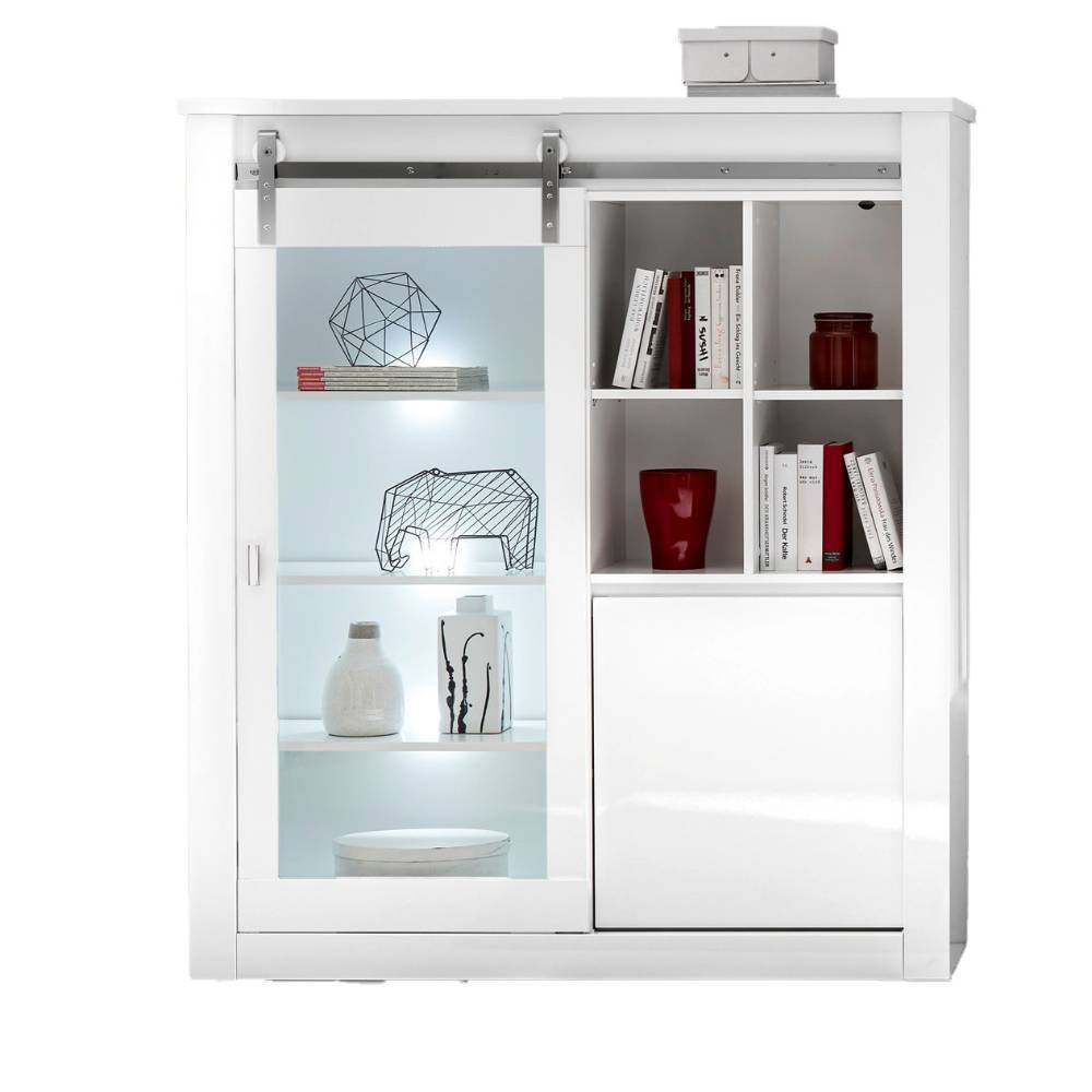 Design Wohnwand Melvyno in Weiß Front Hochglanz (zweiteilig)
