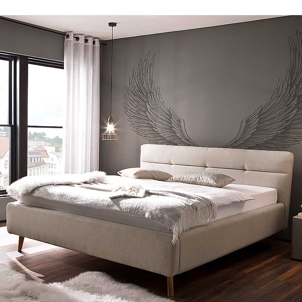 Stauraumbett Ladwica in Beige Webstoff modern