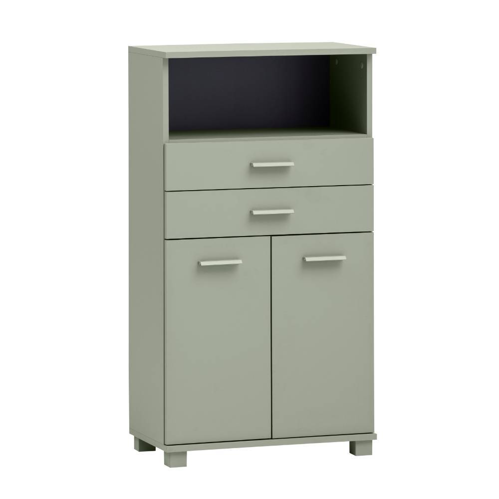 Hochschrank Jump mit einem offenen Fach und Metallgriffen