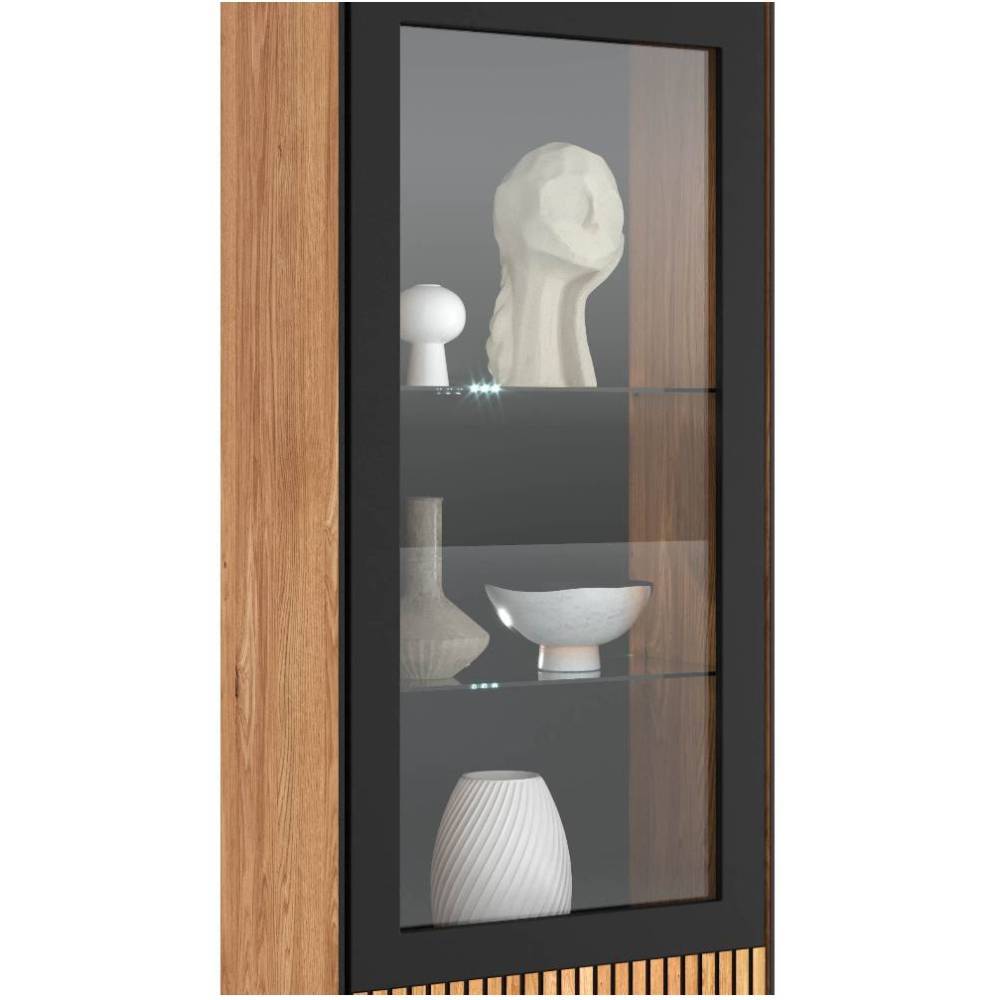 Stauraumvitrine Laviella 197 cm hoch mit Bügelgestell aus Metall