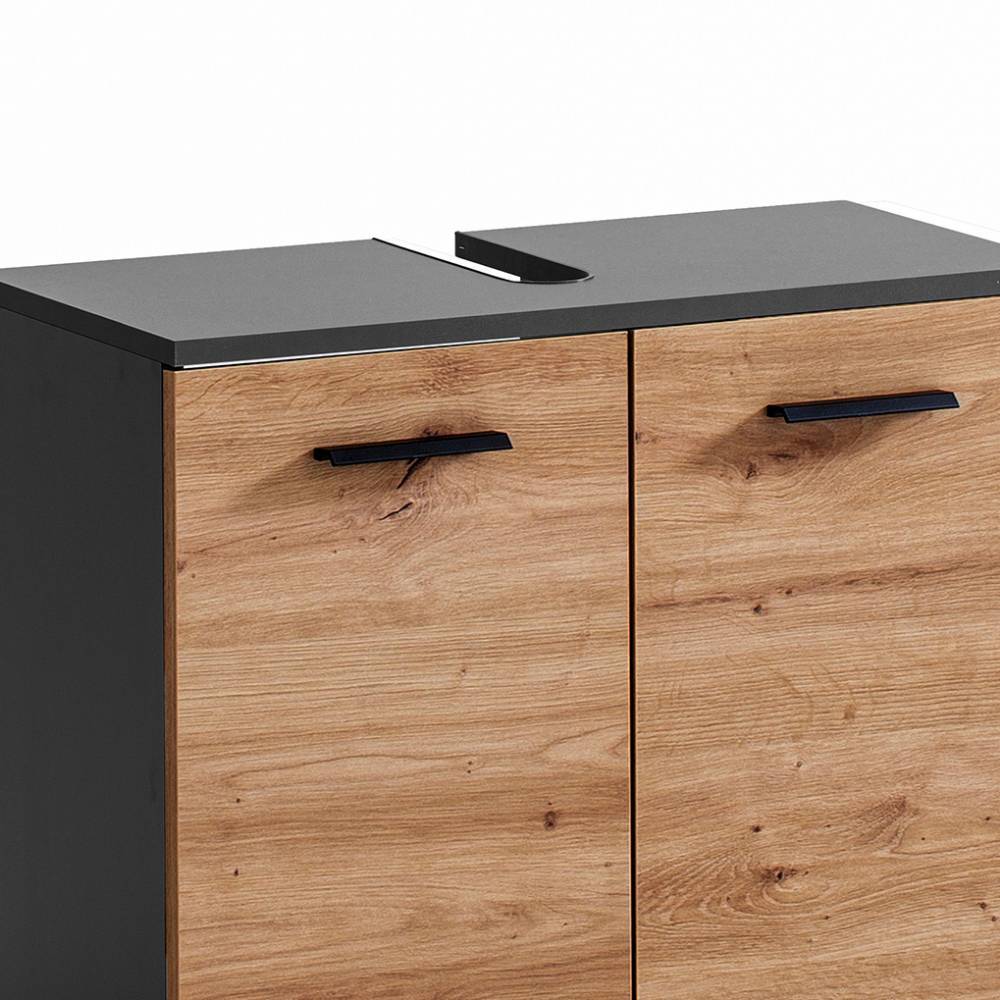 Waschtischunterschrank Mayora in Anthrazit und Wildeichefarben