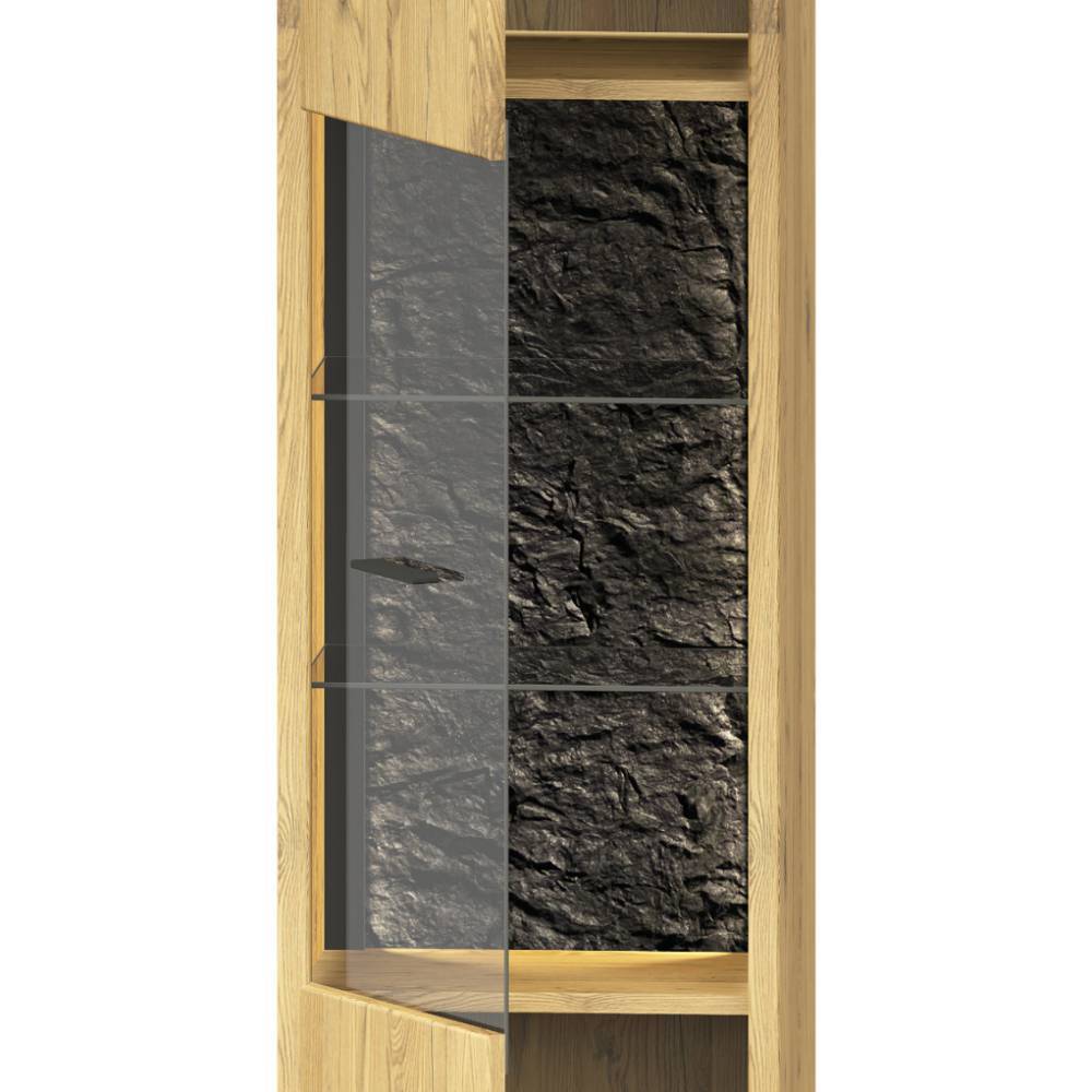 Wohnwand Massivholz Ostoro in Wildeiche Bianco 225 cm hoch (dreiteilig)