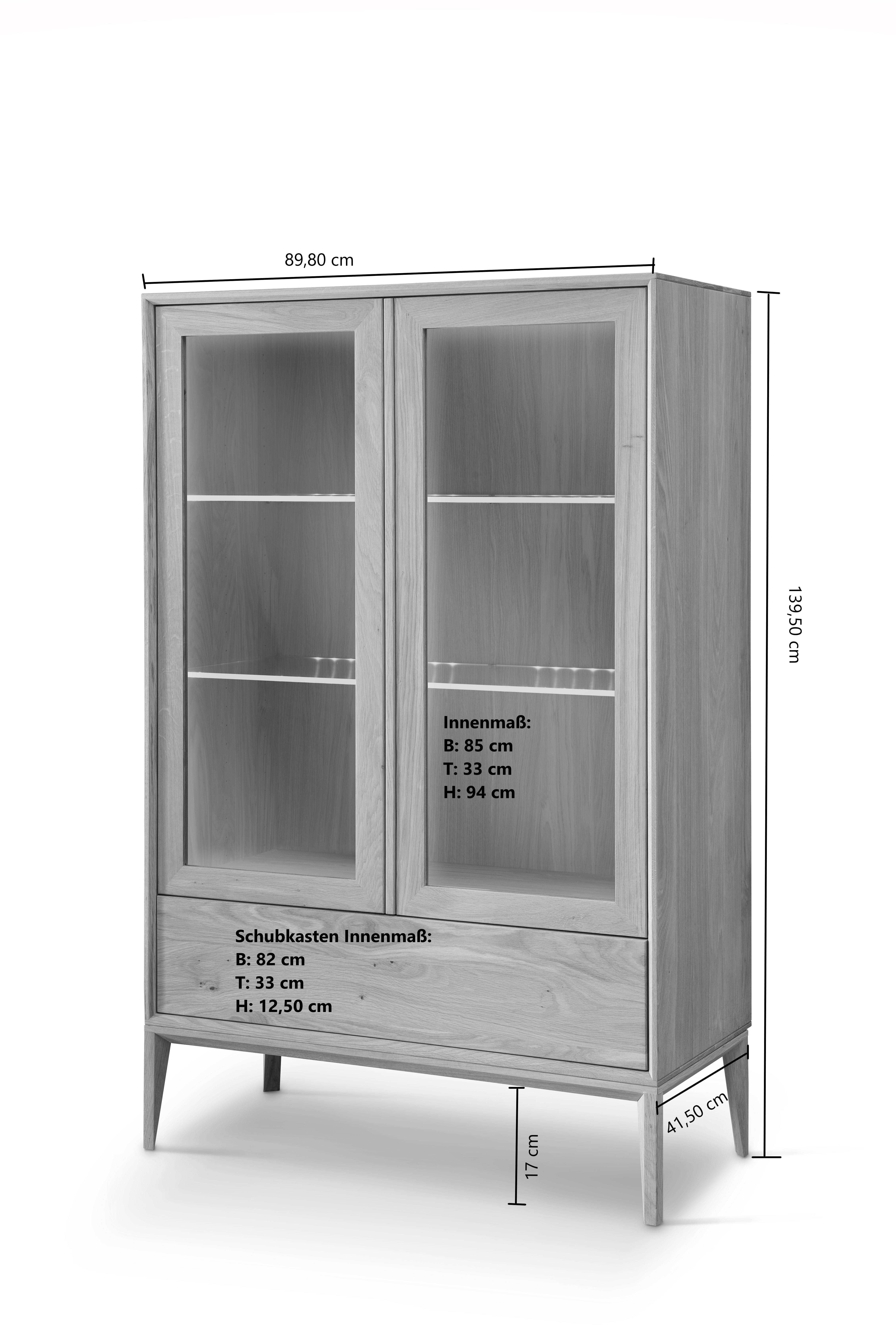 Wohnzimmervitrine modern Belafoma aus Eiche Massivholz mit LED Beleuchtung