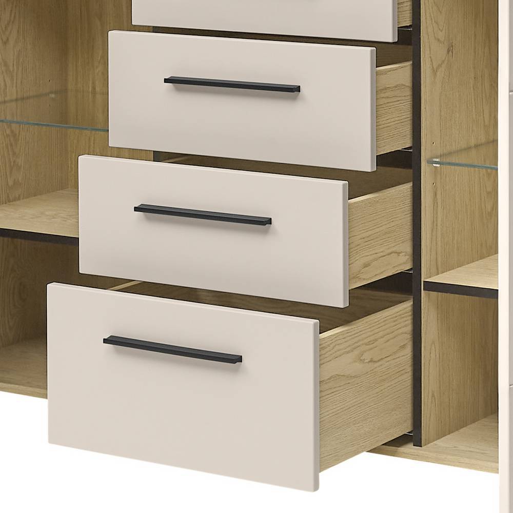 Esszimmerkommode Helina in Beigegrau und Wildeiche Bianco