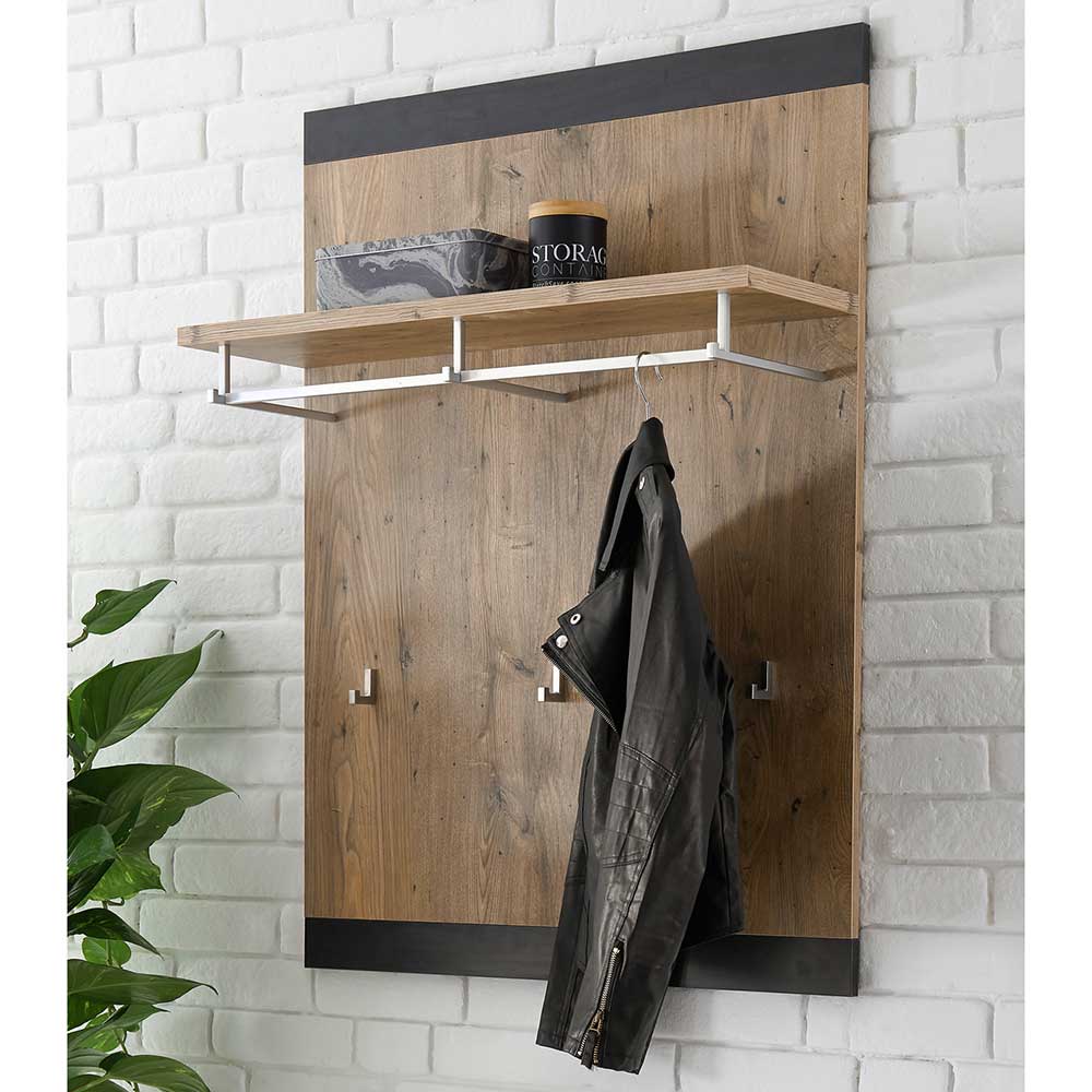 Wandgarderobe Zarevas in Kastanie Holzoptik und Schwarz 80 cm breit
