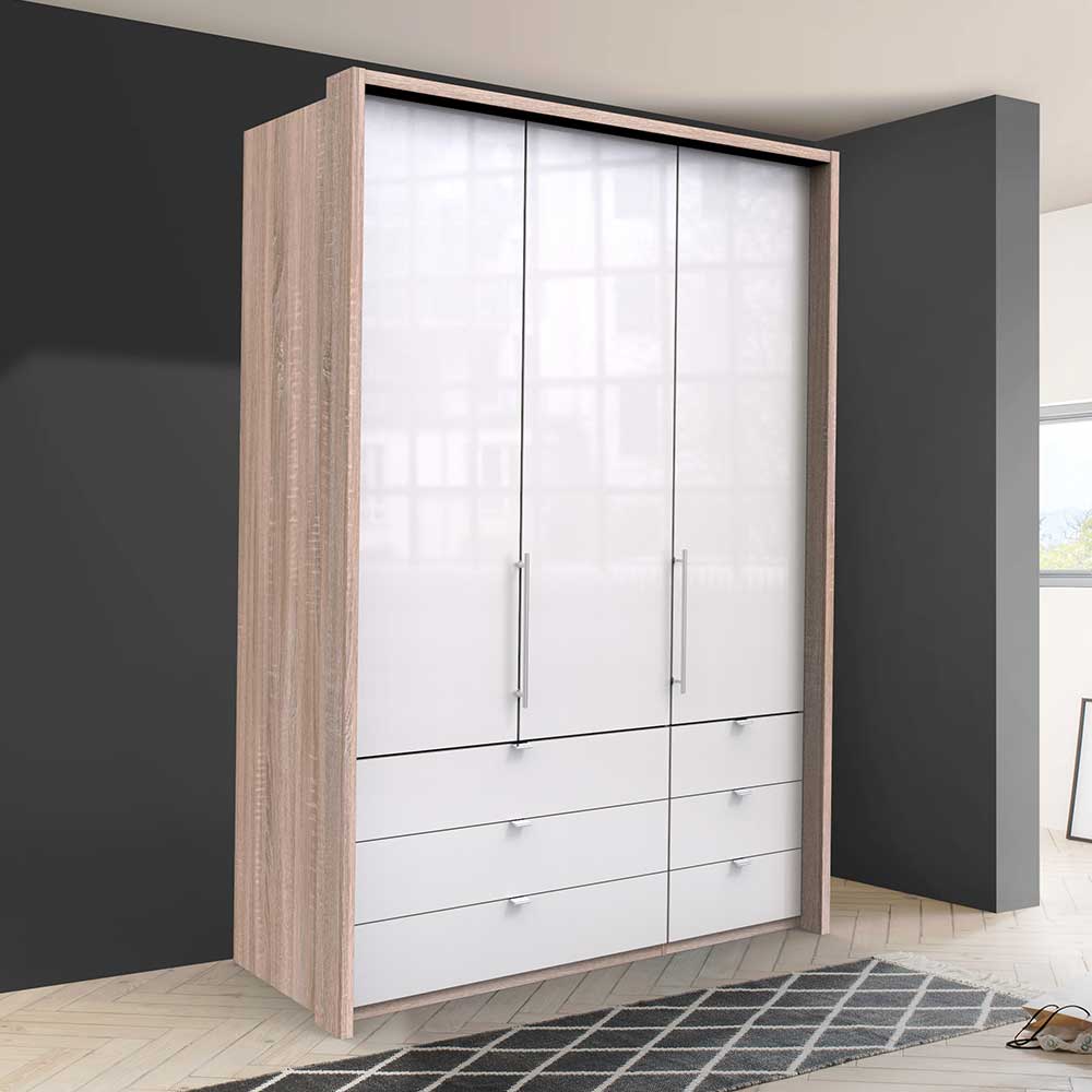 Kleiderschrank Jugendzimmer Andryas in Weiß und Eiche Sägerau 2 türig