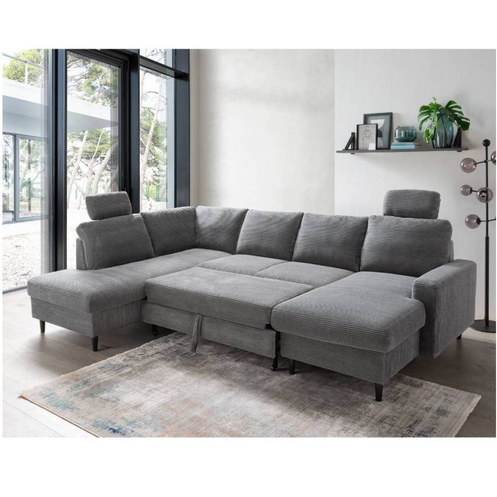 U Sofa Irona aus Cord mit Bettkasten