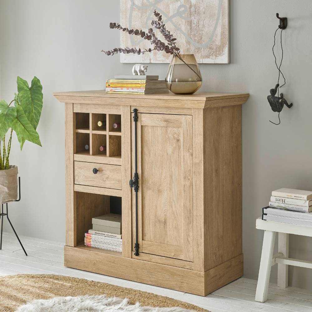 Wohnzimmerschrankwand Jennva im Landhausstil 214 cm hoch (vierteilig)